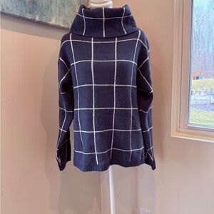 Kirundo Chic Navy Grid Women's Turtleneck Sweater size medium